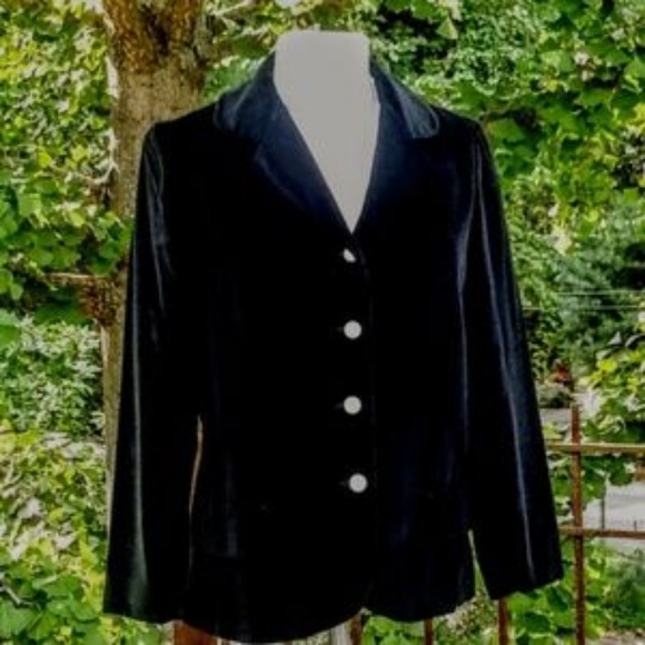 Vintage Classic Style Black Silk Velvet Blazer Moonglow buttons - Picture 3 of 7